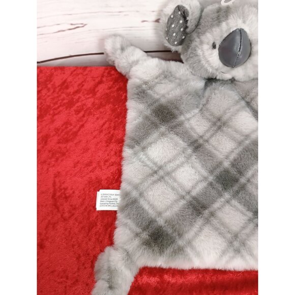 Demdaco Koala Kisses Rattle Blankie 9" X 9" Soft Plush Baby Toy Gray White Plaid - Picture 7 of 8